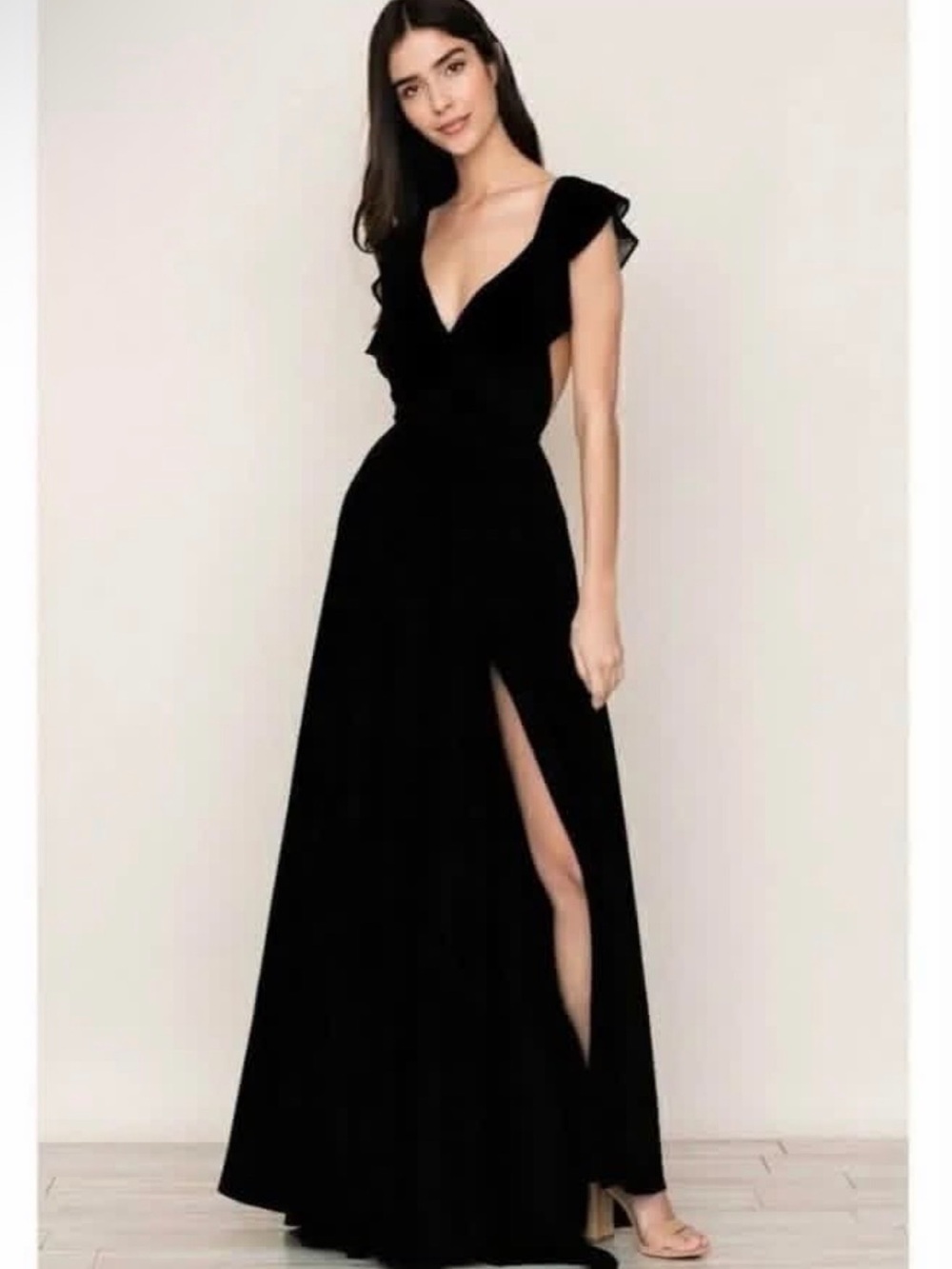 Yumi Kim Bloom Black V-Neck Maxi Dress with High Slit
